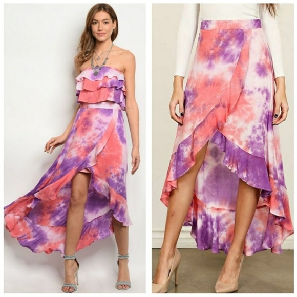 LAST 2🌸Coral Purple Tie-Dye Maxi Skirt/Top Set - Picture 4 of 4